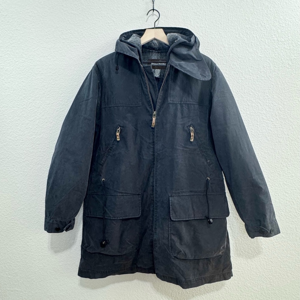 Vintage Washed Black Parka w/Remivable Wool Plaid Liner-Made in HongKong S